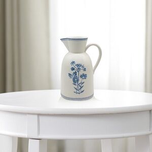 Farmhouse Blue & White Floral Ceramic Decorative Pitcher Vase Table Decor